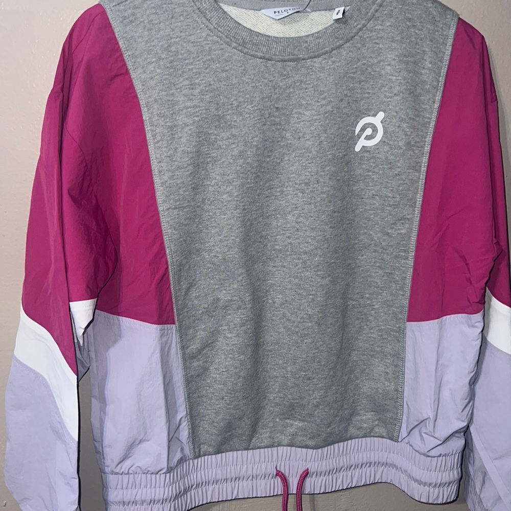 Peloton women’s small Crewneck drawstring waist sweatshirt purple, pink …